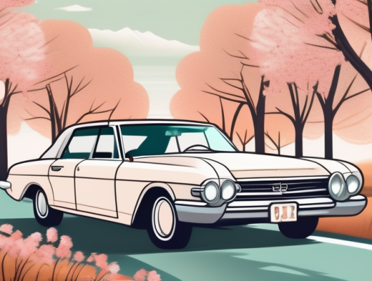 A vintage car with a seasonal license plate