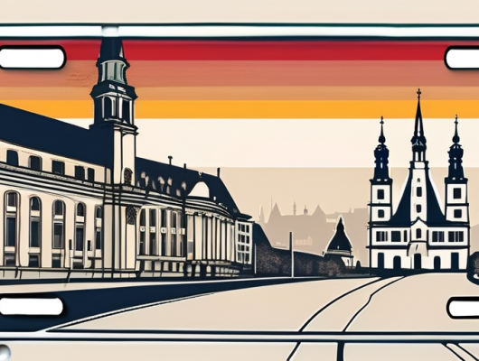 A vehicle license plate with a german flag motif