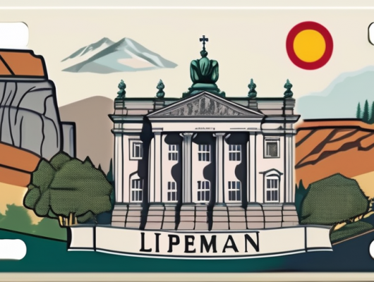 A german license plate with the lippe district coat of arms on a scenic background featuring the region's landmarks such as the externsteine rock formation