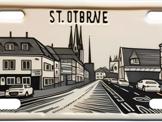 A vehicle license plate with a scenic backdrop of bad oldesloe