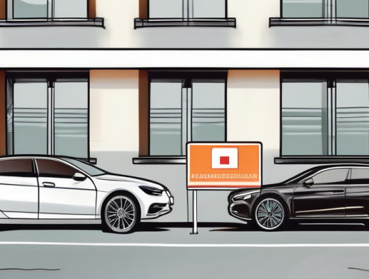 A german license plate alongside the building of straßenverkehrsamt gummersbach