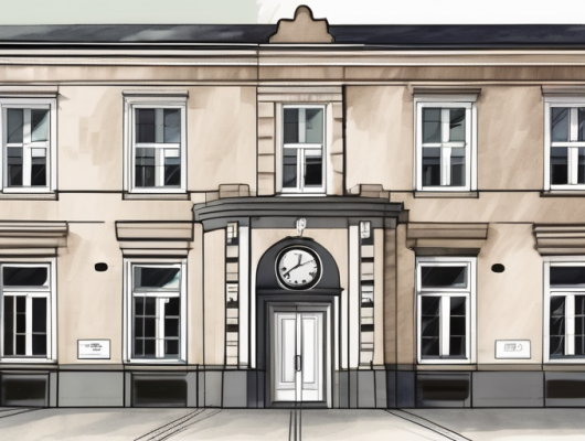 The straßenverkehrsamt building in detmold with a clock showing the opening hours