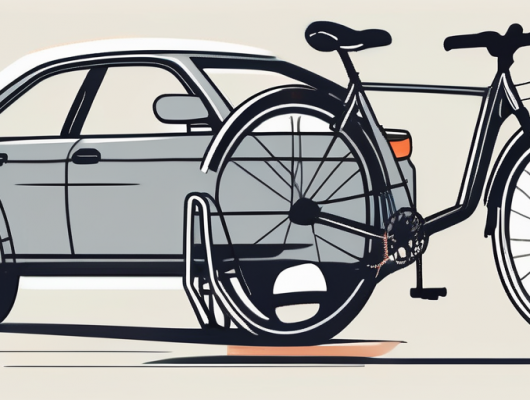 A car with a bicycle rack attached at the back