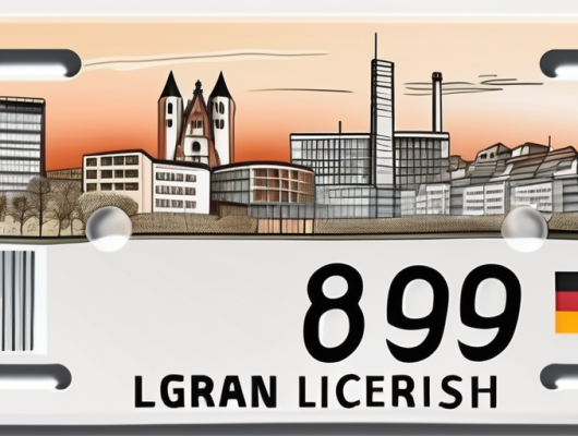 A german car's license plate with three blurred symbols