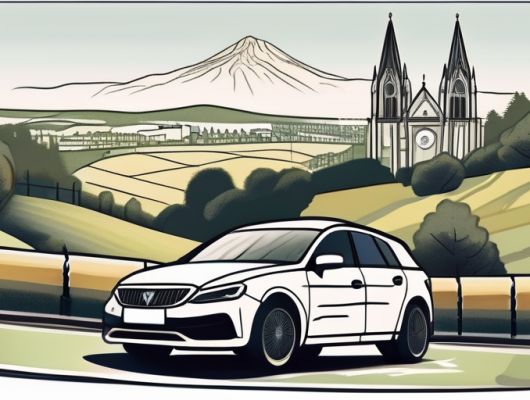 A car with a blank license plate parked in a scenic location in bergisch gladbach