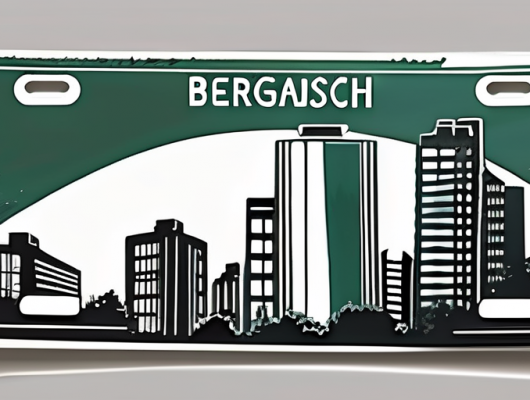 A car license plate with the cityscape of bergisch gladbach in the background