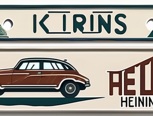 A car license plate with an abstract design