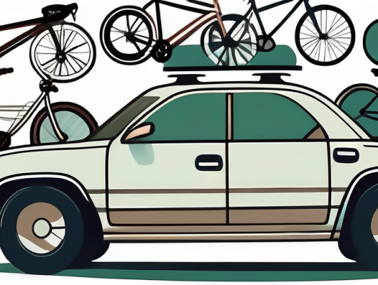Several different styles of bicycle carriers attached to cars