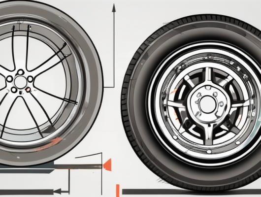 A car wheel rim with arrows indicating the einpresstiefe (offset) - the distance from the center of the wheel to the mounting surface