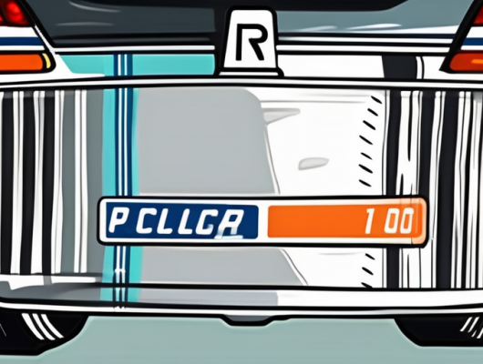 A car license plate attached with velcro strips on a car's bumper