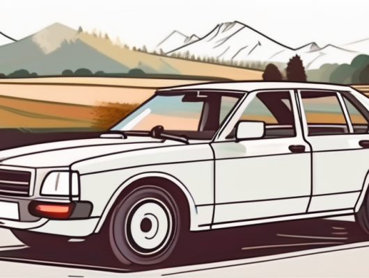 A car with a blank license plate parked in front of a picturesque euskirchen landscape