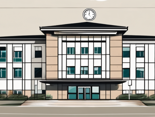 The rosenheim land registration office building with a calendar and a clock to symbolize appointment scheduling