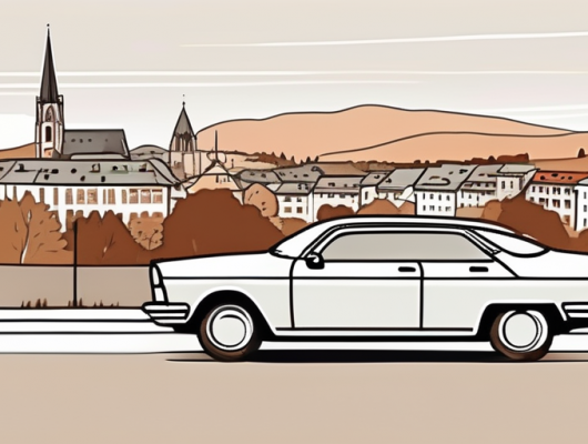 A car with an empty license plate parked in a scenic view of lörrach