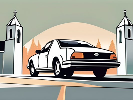 A car with a blank license plate parked near a distinctive landmark of wittlich