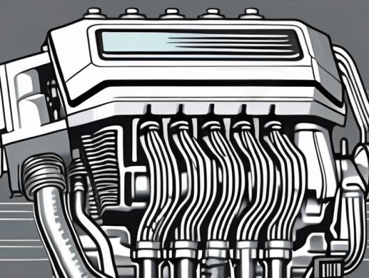 A car engine with visible microchips
