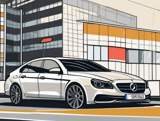 A german license plate with a custom design next to a building symbolizing the gummersbach traffic department