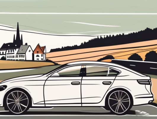 A car with a blank license plate parked in a scenic landscape of olpe