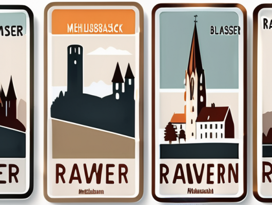 Various german car license plates with the iconic landmarks of ravensburg