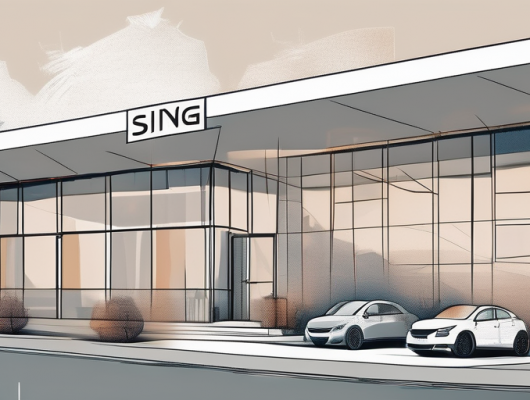 The singen registration office building with a variety of personalized license plates scattered around