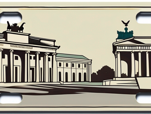 A car license plate with a brandenburg gate motif