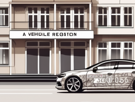 A vehicle registration office (zulassungsstelle) with the cityscape of bad oldesloe in the background