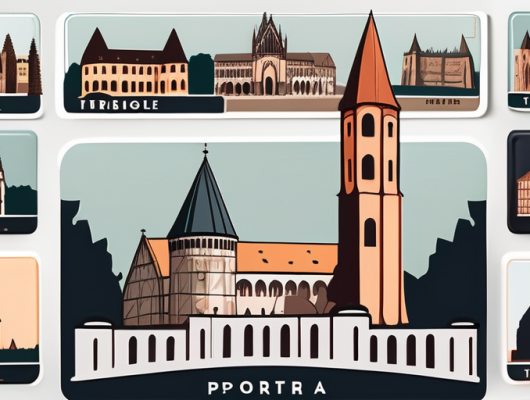 Various unique license plates arranged in the shape of trier's iconic landmarks