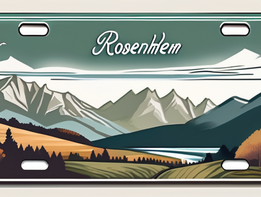 A german license plate with a scenic background of rosenheim county landmarks