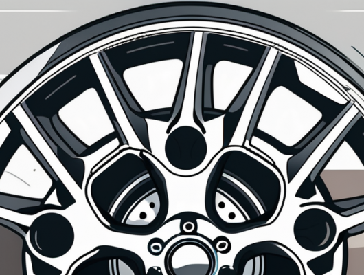 A car wheel with a visible cross section showing the different parts