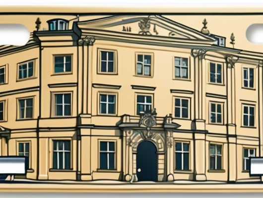 A car license plate with a stylized representation of göttingen's landmarks