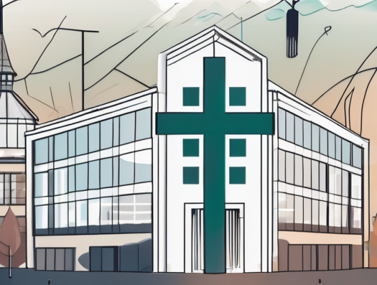 The schlüchtern health department building with some medical-related symbols like a stethoscope