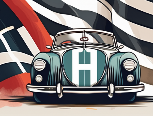 A vintage car with an h license plate