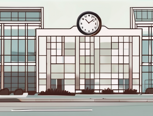 The düren's straßenverkehrsamt (road traffic authority) building with a calendar and a clock in the foreground to signify appointment scheduling