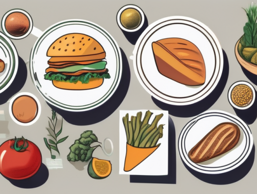 Various food items with different symbolic markers on them