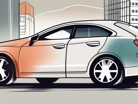 A car with a blank license plate parked in a scenic essen cityscape