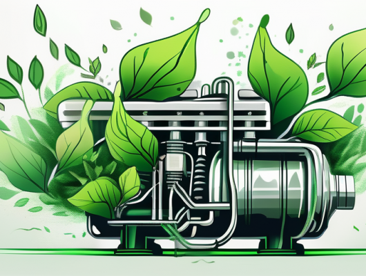 A diesel engine with green leaves sprouting from it