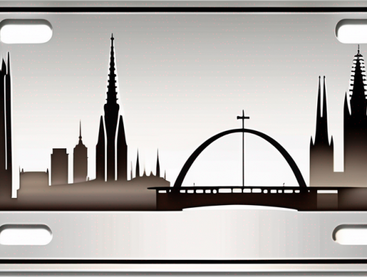 A car plate with a stylized silhouette of frankfurt's skyline