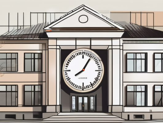 The straßenverkehrsamt detmold building with a calendar and a clock in the foreground to symbolize appointment scheduling