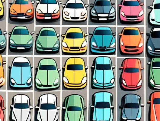 A variety of humorous and unique car license plates on different styles of cars