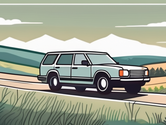 A car with a blank license plate parked in a scenic westerwald landscape