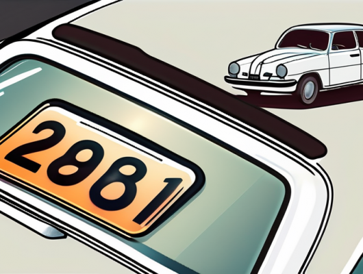 A german license plate attached to a car with a magnifying glass hovering over it