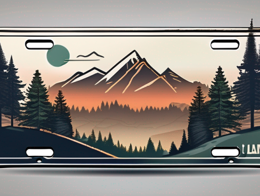 A car license plate with a scenic background featuring rosenheim land's iconic landmarks such as mountains and forests