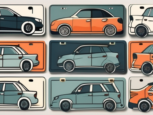 Various types of license plate holders mounted on cars