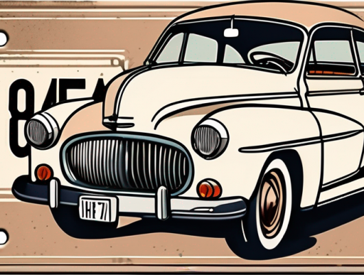 A vintage car with an h-license plate