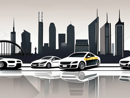 Various types of cars with distinctively frankfurt-style license plates