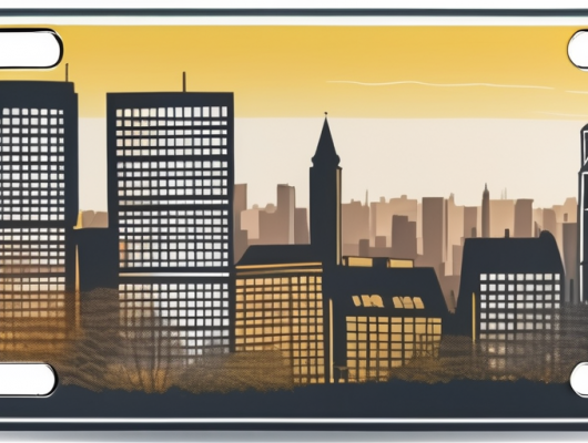 A car license plate with a blurred dortmund cityscape in the background