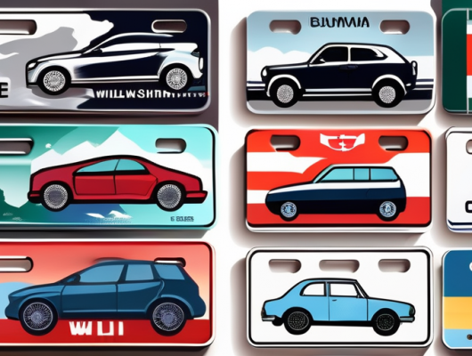 Various car license plates with different colors and designs