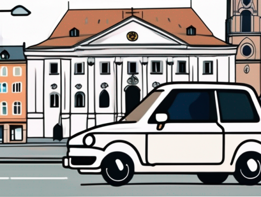 A car with an empty license plate parked in front of euskirchen's cityscape