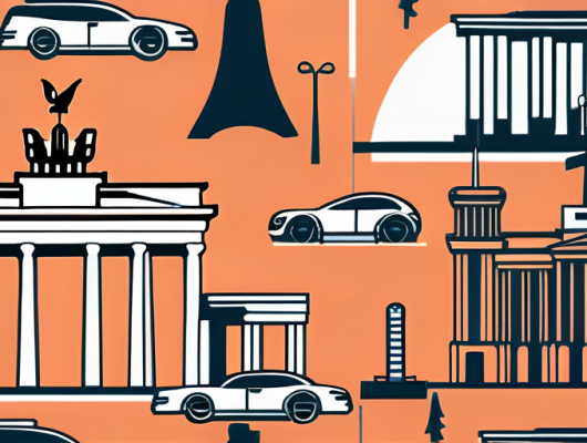 Various sports exhaust systems displayed in a stylized berlin cityscape