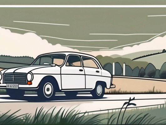 A car with a blank license plate parked in a picturesque landscape of the aschaffenburg district