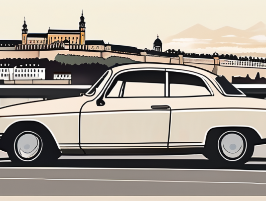 A car with a blank license plate parked in a scenic view of würzburg